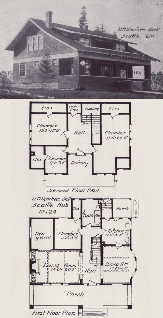 1908 Shingled, Side-Gabled Bungalow - Western Home Builder - Plans by
